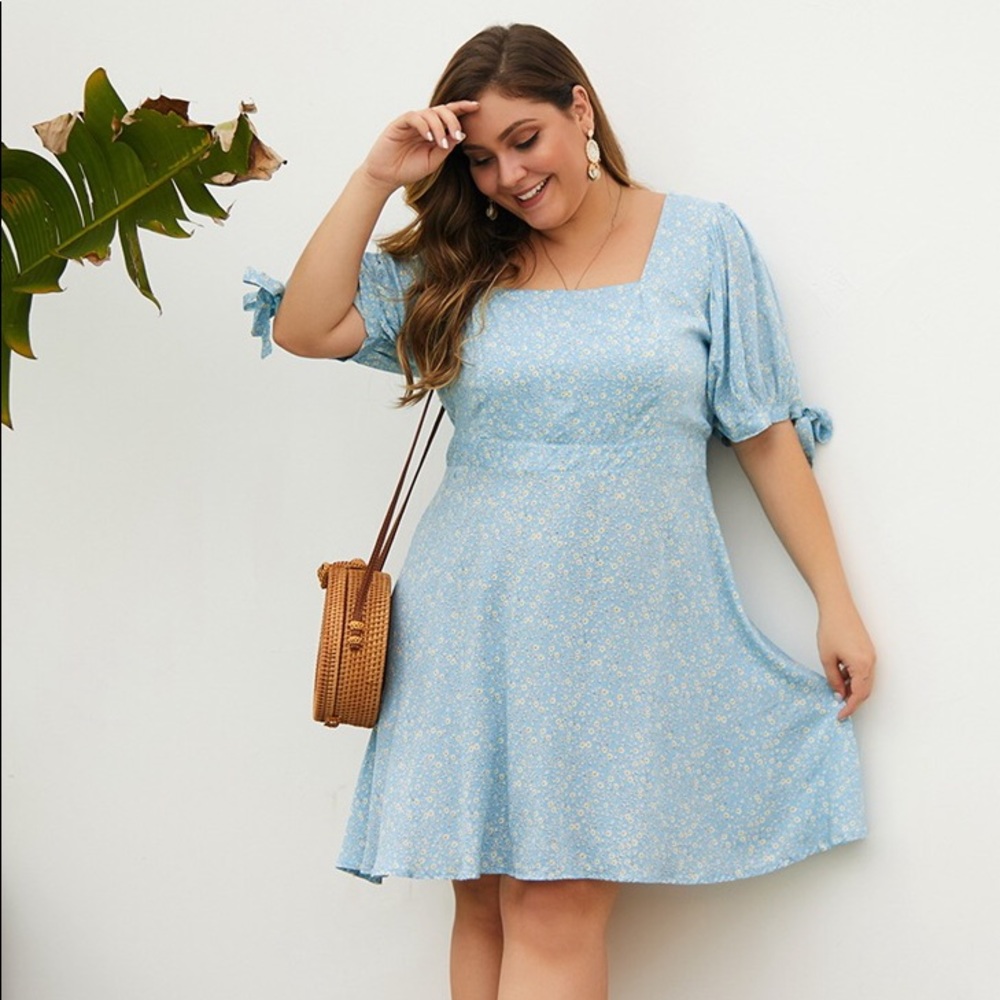 NEW Blue Floral Short Sleeve Dress